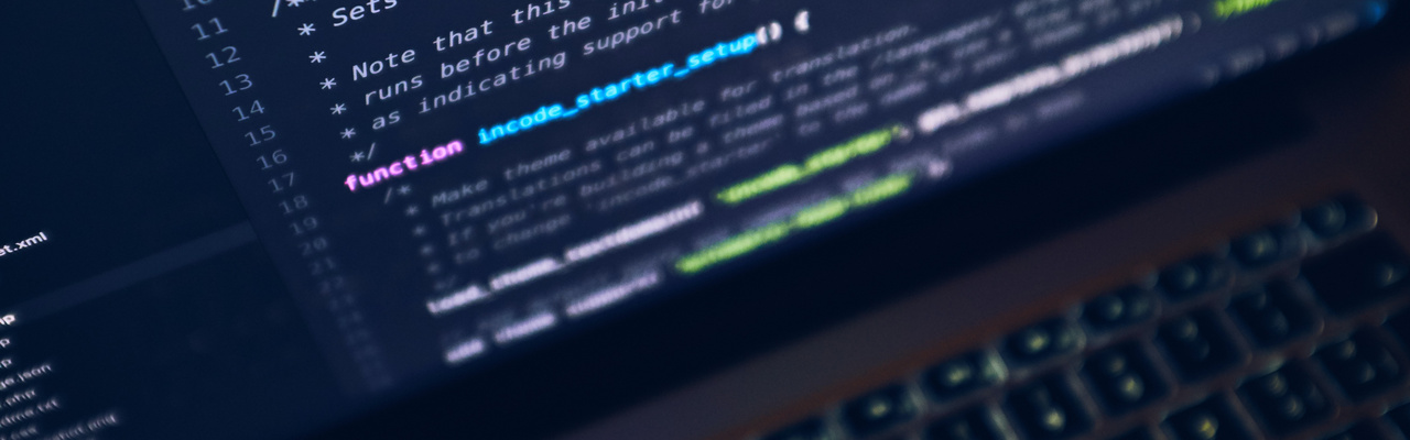 Titelbild CMS Qualifizierung Programm-Code auf einem Laptop-Display.